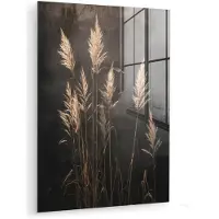 MuchoWow Glasschilderij 120x160 cm - Schilderij acrylglas - Siergras - Pluimen - Verlichting - Zwart - Foto op glas - Muurdecoratie woonkamer - Wanddecoratie slaapkamer - Schilderijen
