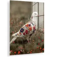 MuchoWow Glasschilderij 90x120 cm - Schilderij acrylglas - Duif - Bloemen - Natuur - Foto op glas - Muurdecoratie woonkamer - Wanddecoratie slaapkamer - Schilderijen