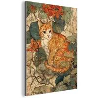 MuchoWow Aluminium schilderij 30x40 cm - Wanddecoratie metaal - Kat - Sierlijk - Bloemen - Metalen muurdecoratie woonkamer - Decoratie industrieel - Foto op dibond - Industriële accessoires slaapkamer