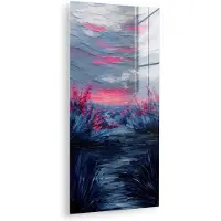MuchoWow Glasschilderij 80x160 cm - Schilderij acrylglas - Schilderij - Zonsondergang - Bloemen - Rivier - Foto op glas - Muurdecoratie woonkamer - Wanddecoratie slaapkamer - Schilderijen