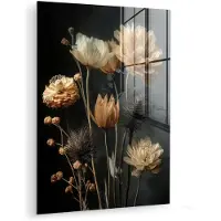 MuchoWow Glasschilderij 60x80 cm - Schilderij acrylglas - Boeket - Bloemen - Licht - Zwart - Foto op glas - Muurdecoratie woonkamer - Wanddecoratie slaapkamer - Schilderijen