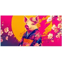 PosterMonkey Poster 160x80 cm - Varken - Bloemkroon - Kimono - Abstract - Posters - Kamer decoratie - Wanddecoratie woonkamer - Muurdecoratie slaapkamer