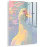 MuchoWow Glasschilderij 90x120 cm - Schilderij acrylglas - Eend - Zonnebril - Water - Foto op glas - Muurdecoratie woonkamer - Wanddecoratie slaapkamer - Schilderijen