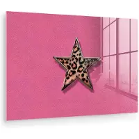 MuchoWow Glasschilderij 180x120 cm - Schilderij acrylglas - Ster - Luipaard - Print - Roze - Foto op glas - Muurdecoratie woonkamer - Wanddecoratie slaapkamer - Schilderijen