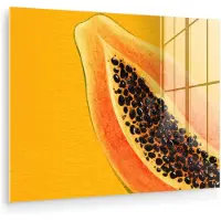 MuchoWow Glasschilderij 40x30 cm - Schilderij acrylglas - Papaja - Oranje - Topisch - Foto op glas - Muurdecoratie woonkamer - Wanddecoratie slaapkamer - Schilderijen