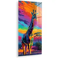MuchoWow Glasschilderij 40x80 cm - Schilderij acrylglas - Giraffe - Savanna - Lucht - Gekleurd - Foto op glas - Muurdecoratie woonkamer - Wanddecoratie slaapkamer - Schilderijen