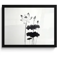 PosterMonkey Poster in lijst - Fotolijst 40x30 cm - Posters - Bladeren - Zwart - Lotusbloem - Minimalitisch - Posterlijst zwart - Decoratie - Wanddecoratie woonkamer - Muurdecoratie slaapkamer