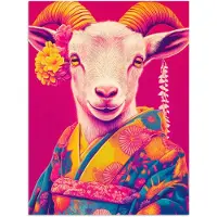 PosterMonkey Poster 30x40 cm - Geit - Hoorns - Kimono - Kleurrijk - Posters - Kamer decoratie - Wanddecoratie woonkamer - Muurdecoratie slaapkamer
