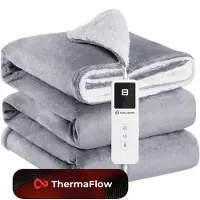 CoolHome HB25 Elektrische Warmtedeken - Elektrische deken met 9 warmtestanden - Flanel & Fleece - Afstandsbediening - Wasbaar - 130x180 cm - Donker Grijs
