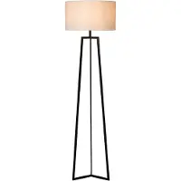 Atmooz - Falco - Staande lamp - Zwart met Witte Linnen Kap - Metaal - 166 cm - Woonkamer - Eetkamer - Slaapkamer