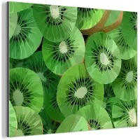 MuchoWow Aluminium schilderij 160x120 cm - Wanddecoratie metaal - Kiwi - Groen - Pitten - Metalen muurdecoratie woonkamer - Decoratie industrieel - Foto op dibond - Industriële accessoires slaapkamer