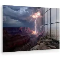 MuchoWow Glasschilderij 120x80 cm - Schilderij acrylglas - Bliksem - Wolken - Canyon - Foto op glas - Muurdecoratie woonkamer - Wanddecoratie slaapkamer - Schilderijen