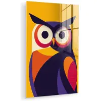 MuchoWow Glasschilderij 40x60 cm - Schilderij acrylglas - Uil - Grafisch - Kleurrijk - Ogen - Foto op glas - Muurdecoratie woonkamer - Wanddecoratie slaapkamer - Schilderijen