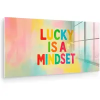 MuchoWow Glasschilderij 40x20 cm - Schilderij acrylglas - Quote - Lucky - Regenboogkleuren - Foto op glas - Muurdecoratie woonkamer - Wanddecoratie slaapkamer - Schilderijen