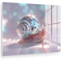 MuchoWow Glasschilderij 160x120 cm - Schilderij acrylglas - Slak - Disco - Mozaïek - Blauw - Foto op glas - Muurdecoratie woonkamer - Wanddecoratie slaapkamer - Schilderijen