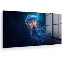 MuchoWow Glasschilderij 120x60 cm - Schilderij acrylglas - Kwal - Lichtgevend - Tentakels - Blauw - Foto op glas - Muurdecoratie woonkamer - Wanddecoratie slaapkamer - Schilderijen