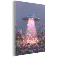 MuchoWow Aluminium schilderij 60x80 cm - Wanddecoratie metaal - Ufo - Rozen - Pastelkleuren - Metalen muurdecoratie woonkamer - Decoratie industrieel - Foto op dibond - Industriële accessoires slaapkamer