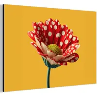 MuchoWow Aluminium schilderij 180x120 cm - Wanddecoratie metaal - Bloem - Rood - Stippen - Metalen muurdecoratie woonkamer - Decoratie industrieel - Foto op dibond - Industriële accessoires slaapkamer