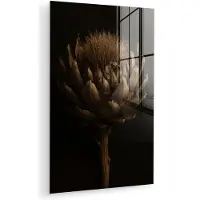 MuchoWow Glasschilderij 40x60 cm - Schilderij acrylglas - Donkerbruin - Bloem - Textuur - Artisjok - Foto op glas - Muurdecoratie woonkamer - Wanddecoratie slaapkamer - Schilderijen