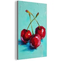 MuchoWow Aluminium schilderij 60x90 cm - Wanddecoratie metaal - Kersen - Rood - Drie - Geverfd - Metalen muurdecoratie woonkamer - Decoratie industrieel - Foto op dibond - Industriële accessoires slaapkamer