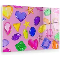 MuchoWow Glasschilderij 60x40 cm - Schilderij acrylglas - Edelstenen - Vormen - Hartje - Kleurrijk - Foto op glas - Muurdecoratie woonkamer - Wanddecoratie slaapkamer - Schilderijen
