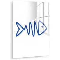MuchoWow Glasschilderij 120x160 cm - Schilderij acrylglas - Vis - Minimalistisch - Blauw - Lijn - Foto op glas - Muurdecoratie woonkamer - Wanddecoratie slaapkamer - Schilderijen