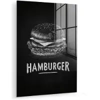 MuchoWow Glasschilderij 120x160 cm - Schilderij acrylglas - Hamburger - Krijttekst - Zwart - Wit - Foto op glas - Muurdecoratie woonkamer - Wanddecoratie slaapkamer - Schilderijen