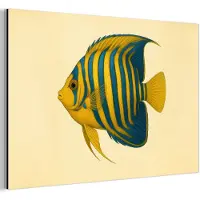 MuchoWow Aluminium schilderij 30x20 cm - Wanddecoratie metaal - Felgeel - Vis - Strepen - Vinnen - Metalen muurdecoratie woonkamer - Decoratie industrieel - Foto op dibond - Industriële accessoires slaapkamer