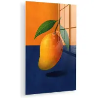 MuchoWow Glasschilderij 120x180 cm - Schilderij acrylglas - Mango - Vlakken - Bladeren - Oranje - Foto op glas - Muurdecoratie woonkamer - Wanddecoratie slaapkamer - Schilderijen