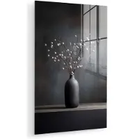 MuchoWow Glasschilderij 100x150 cm - Schilderij acrylglas - Takken - Vaas - Bolletjes - Wit - Foto op glas - Muurdecoratie woonkamer - Wanddecoratie slaapkamer - Schilderijen