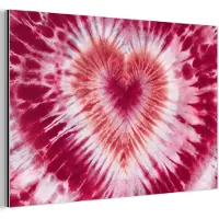 MuchoWow Aluminium schilderij 180x120 cm - Wanddecoratie metaal - Hartvorm - Roze - Tie dye - Metalen muurdecoratie woonkamer - Decoratie industrieel - Foto op dibond - Industriële accessoires slaapkamer