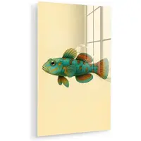 MuchoWow Glasschilderij 20x30 cm - Schilderij acrylglas - Vis - Blauw - Stippen - Schubben - Foto op glas - Muurdecoratie woonkamer - Wanddecoratie slaapkamer - Schilderijen