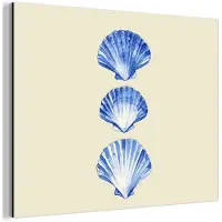 MuchoWow Aluminium schilderij 40x30 cm - Wanddecoratie metaal - Schelpen - Blauw - Beige - Metalen muurdecoratie woonkamer - Decoratie industrieel - Foto op dibond - Industriële accessoires slaapkamer