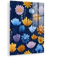 MuchoWow Glasschilderij 30x40 cm - Schilderij acrylglas - Bloemen - Patroon - Blauw - Contrast - Foto op glas - Muurdecoratie woonkamer - Wanddecoratie slaapkamer - Schilderijen