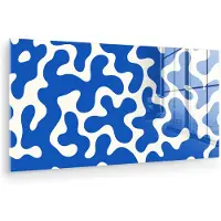 MuchoWow Glasschilderij 160x80 cm - Schilderij acrylglas - Vormen - Abstract - Blauw - Golven - Foto op glas - Muurdecoratie woonkamer - Wanddecoratie slaapkamer - Schilderijen