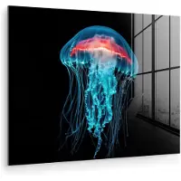 MuchoWow Glasschilderij 120x90 cm - Schilderij acrylglas - Kwal - Tentakels - Blauw - Licht - Foto op glas - Muurdecoratie woonkamer - Wanddecoratie slaapkamer - Schilderijen