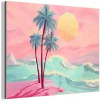 MuchoWow Aluminium schilderij 40x30 cm - Wanddecoratie metaal - Palmbomen - Golven - Zee - Metalen muurdecoratie woonkamer - Decoratie industrieel - Foto op dibond - Industriële accessoires slaapkamer