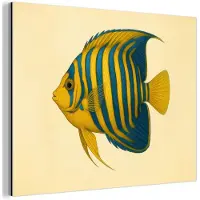 MuchoWow Aluminium schilderij 40x30 cm - Wanddecoratie metaal - Felgeel - Vis - Strepen - Vinnen - Metalen muurdecoratie woonkamer - Decoratie industrieel - Foto op dibond - Industriële accessoires slaapkamer