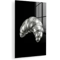 MuchoWow Glasschilderij 60x90 cm - Schilderij acrylglas - Croissant - Metaal - Zilver - Foto op glas - Muurdecoratie woonkamer - Wanddecoratie slaapkamer - Schilderijen