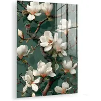 MuchoWow Glasschilderij 120x160 cm - Schilderij acrylglas - Bloemen - Takken - Wit - Klassiek - Foto op glas - Muurdecoratie woonkamer - Wanddecoratie slaapkamer - Schilderijen