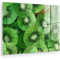 MuchoWow Glasschilderij 40x30 cm - Schilderij acrylglas - Kiwi - Groen - Pitten - Foto op glas - Muurdecoratie woonkamer - Wanddecoratie slaapkamer - Schilderijen