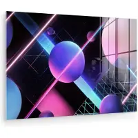 MuchoWow Glasschilderij 120x80 cm - Schilderij acrylglas - Bollen - Neon - Lijnen - Roze - Foto op glas - Muurdecoratie woonkamer - Wanddecoratie slaapkamer - Schilderijen