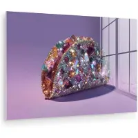 MuchoWow Glasschilderij 60x40 cm - Schilderij acrylglas - Edelstenen - Glitters - Paars - Kleurrijk - Foto op glas - Muurdecoratie woonkamer - Wanddecoratie slaapkamer - Schilderijen