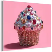 MuchoWow Aluminium schilderij 120x90 cm - Wanddecoratie metaal - Cupcake - Kleurrijk - Edelstenen - Metalen muurdecoratie woonkamer - Decoratie industrieel - Foto op dibond - Industriële accessoires slaapkamer