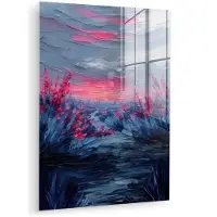 MuchoWow Glasschilderij 90x120 cm - Schilderij acrylglas - Schilderij - Zonsondergang - Bloemen - Rivier - Foto op glas - Muurdecoratie woonkamer - Wanddecoratie slaapkamer - Schilderijen