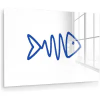 MuchoWow Glasschilderij 90x60 cm - Schilderij acrylglas - Vis - Minimalistisch - Blauw - Lijn - Foto op glas - Muurdecoratie woonkamer - Wanddecoratie slaapkamer - Schilderijen