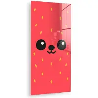 MuchoWow Glasschilderij 60x120 cm - Schilderij acrylglas - Kat - Aardbei - Cartoon - Foto op glas - Muurdecoratie woonkamer - Wanddecoratie slaapkamer - Schilderijen