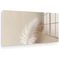 MuchoWow Glasschilderij 40x20 cm - Schilderij acrylglas - Veer - Minimalistisch - Roze - Foto op glas - Muurdecoratie woonkamer - Wanddecoratie slaapkamer - Schilderijen