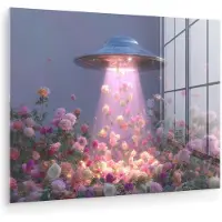 MuchoWow Glasschilderij 40x30 cm - Schilderij acrylglas - Ufo - Rozen - Pastelkleuren - Foto op glas - Muurdecoratie woonkamer - Wanddecoratie slaapkamer - Schilderijen