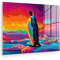 MuchoWow Glasschilderij 120x90 cm - Schilderij acrylglas - Ijsschots - Pinguïn - Abstract - Lucht - Foto op glas - Muurdecoratie woonkamer - Wanddecoratie slaapkamer - Schilderijen